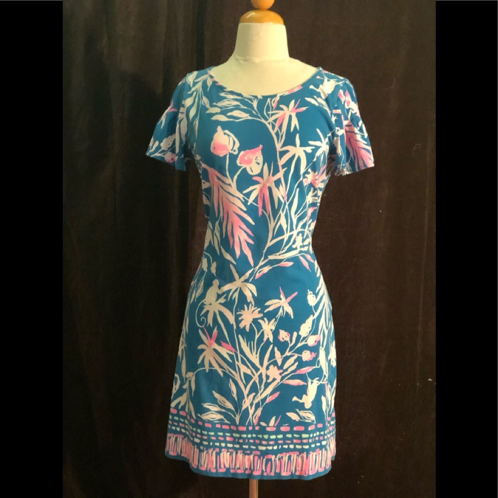 Lilly Pulitzer Teal floral dress. Size Med